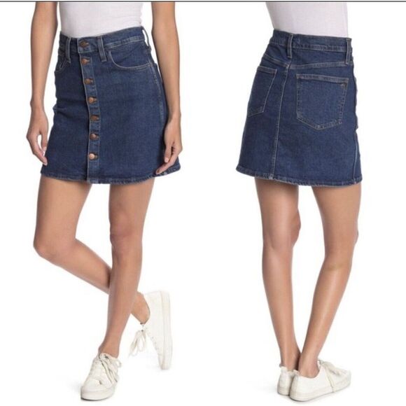MADEWELL Womens Denim Button Front Mini Skirt NWOT A-Line Cotton Stretch Sz 31 - Picture 1 of 8